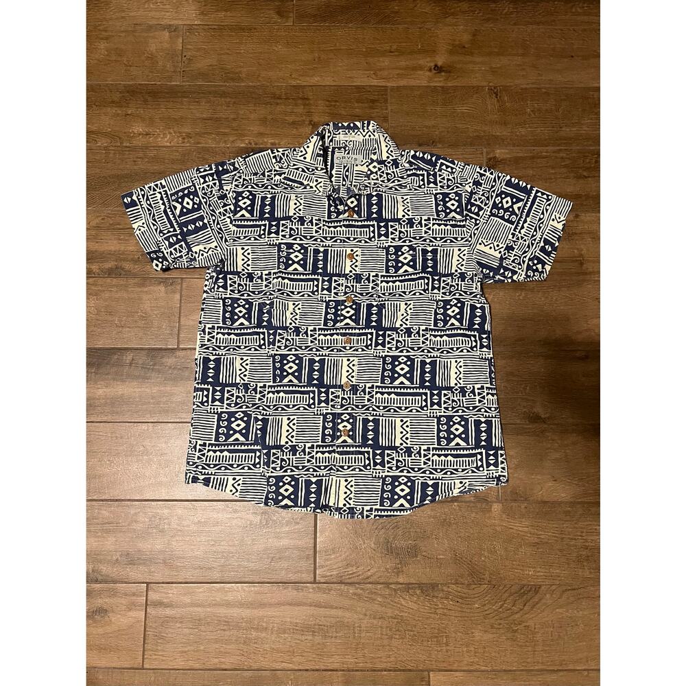 VTG Rare Orvis Men's Short Sleeve Button Up Front Shirt Size Large Blue White